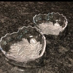 Nested -Set of 2~_Vintage Glass Heart Bowl with Frosted Roses Design